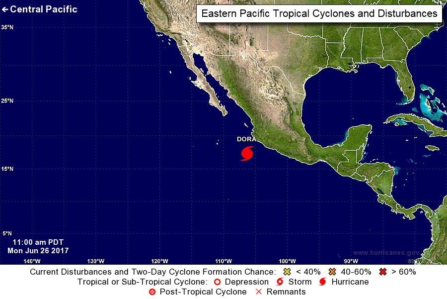 Hurricane Dora continues to strengthen off Mexico's Coast