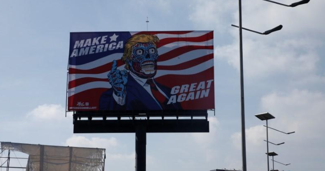Alien Donald Trump appears on Mexico City billboard