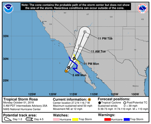 Rosa threatens "life-threatening flash flooding" in Mexico, Southwest U.S.