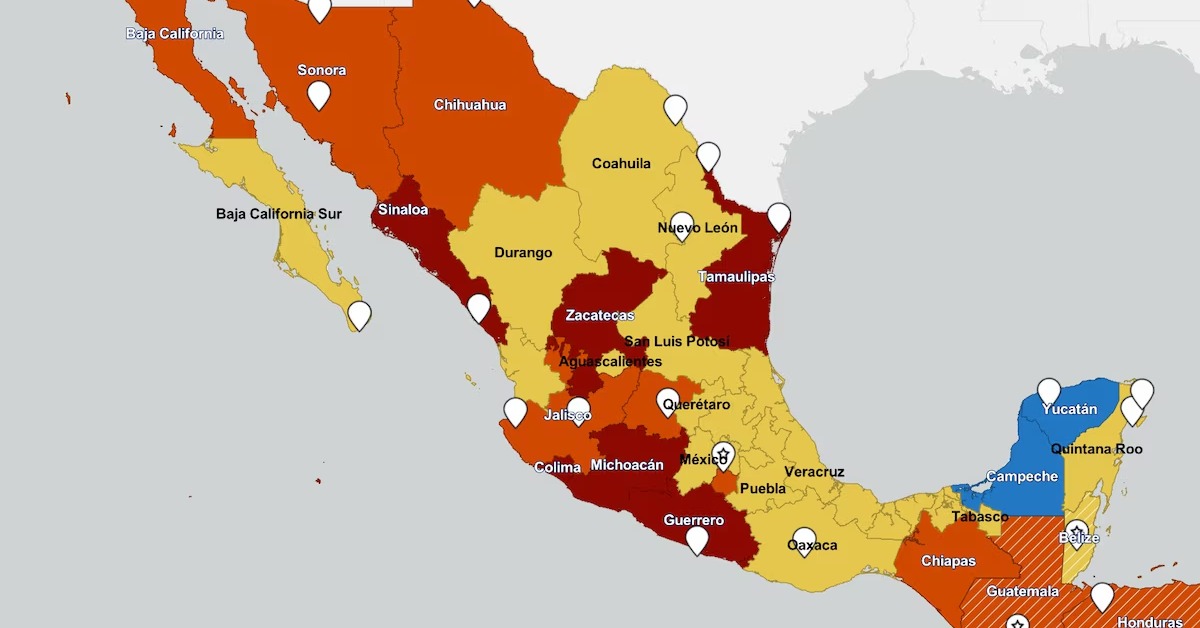 US travel map puts six Mexican states at highest risk